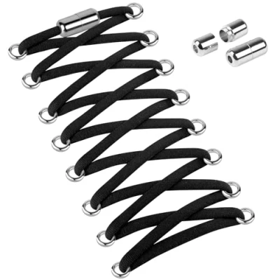 Imagen de Widamin 2 Pares de Cordones Elásticos con cápsula Metal, sin Nudo para Adultos Niños, Perezosos Atar Zapatos Deporte，Negro