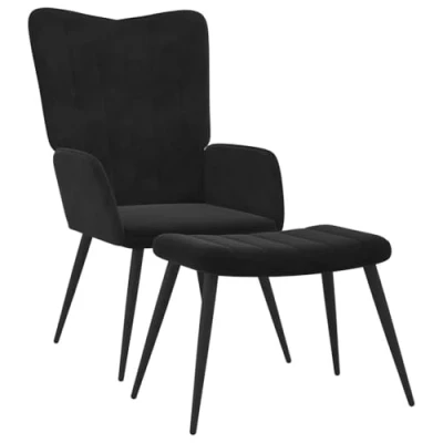Imagen de vidaXL Silla de Relajación con Reposapiés Asiento Sillón Salón Sala Estar Estudio Escritorio Oficina Muebles Mobiliario Decoración Terciopelo Negro
