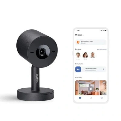 Imagen de NETATMO Cámara Inteligente para Interiores Advance Reconocimiento Facial Optimizado por IA, Audio Bidireccional, Ángulo de visión Amplio 130, HDR 2K, 30 fps, Zoom X16, 2X SD Negro