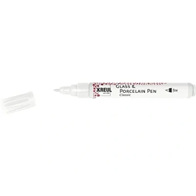 Imagen de KREUL 16441 Glass &amp; Porcelain Pen Classic Fino, Blanco, Punta Estable, Ancho de Trazo Aprox. 1 2 mm, Pintura Opaca al Agua para Vidrio y Porcelana, Color White, Medium (10068544)
