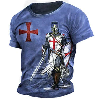 Imagen de Caballero Templario Masculino Camiseta Impresa en 3D Retro Casual Cuello Redondo Manga Corta Tops Camisetas de Entrenamiento Gimnasio