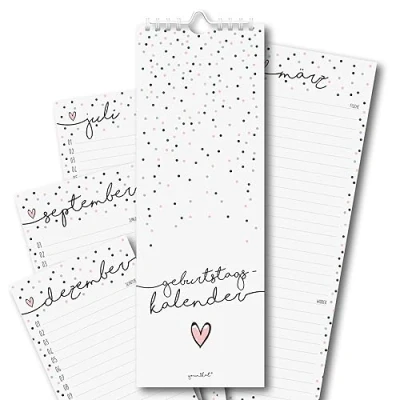 Imagen de calendario de cumpleaños con diseño confeti, encuadernación en espiral, 105 x 297 mm, independientes anuales, permanente para mujeres, WG, oficina toda la familia I dv_665