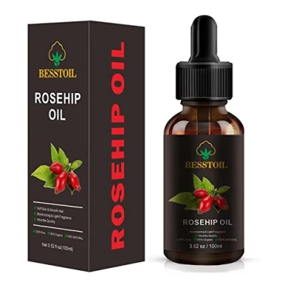 Imagen de aceite de semilla rosa mosqueta orgánico para la cara, 100% puro natural prensado en frío facial hidratante antienvejecimiento piel,cabello y uñas(100 ml)