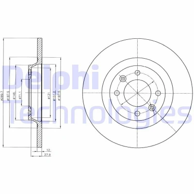 Imagen de DELPHI BG4322 Disco de freno 290 12 4 macizo aceitado sin procesar cojinete rueda, anillo sensor ABS PEUGEOT: 308 I Hatchback, 3008