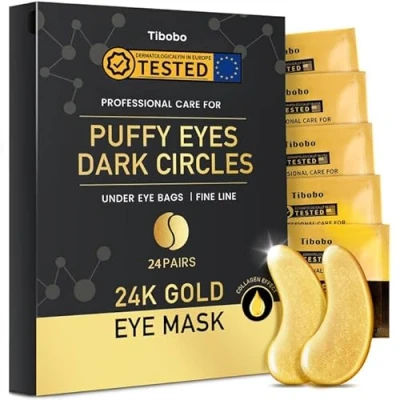 Imagen de 24K Gold Parches Ojos, 24 Pares hidratantes oculares de colágeno y ácido hialurónico, Ojos Bolsas Ojeras para Reducir Ojeras, los ojos,eye patches/eye pads