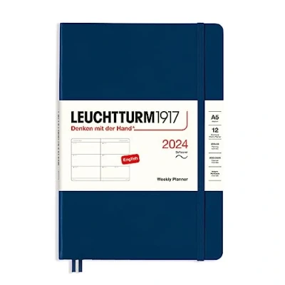 Imagen de LEUCHTTURM1917 367656 Agenda semanal, tapa blanda, tamaño mediano (A5) 2024, 12 meses, azul marino, inglés