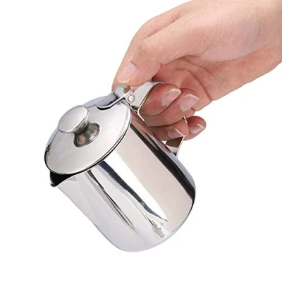 Imagen de Taza de Acero Inoxidable Café Leche Espuma Jarra con Tapa para Latte Coffee Art Oficina Cocina Asa(350mL)