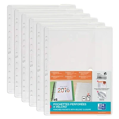 Imagen de Oxford 400099575 Carpeta de documentos para archivar DIN A4 con cierre velcro y perforación Euro Paquete 6 Maletín plástico transparente incoloro
