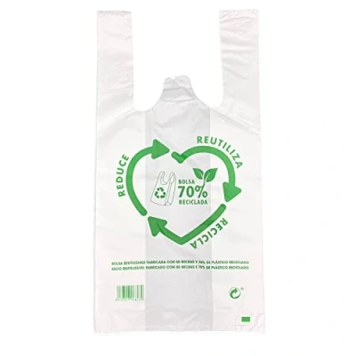 Imagen de ZCENTER Bolsas de Plástico Tipo Camiseta Resistentes, Reutilizables y Recicladas Tamaño Cumple Normativa Aptas Uso Alimentario Paquete 200 unidades (30x40CM)
