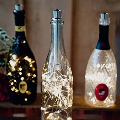 Imagen de hellum luz para botellas con temporizador, blanca cálida, 3 x 20 LED, funciona pilas, cadena de luces LED botellas, decoración mesa, Navidad 524451