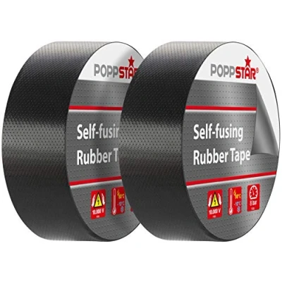 Imagen de POPPSTAR cinta aislante de autofusión universal, eléctrica y sellado, (10 m x 38 mm 0,76 mm), 2 rollos, color negro