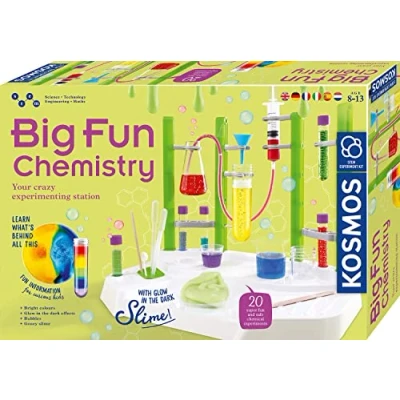 Imagen de KOSMOS Big Fun Chemistry La estación química Loca, Caja de experimentos, Laboratorio para niños a Partir 8 años, Limo glibbriger, fluidos burbujeantes, Colores cambiantes, Instrucciones