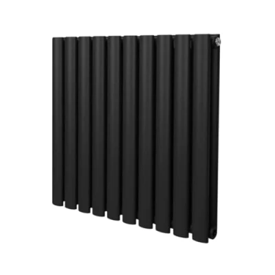 Imagen de Radiador de Columna Ovalada 600mm x Horizontal Negro Acero Montado en pared Kit fijación y soportes + Cepillo limpieza GRATIS Calefacción estufa calefactor
