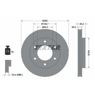 Imagen de TEXTAR PRO 92167103 Disco de freno 290 26 06/08 139,7 ventilación interna revestido sin perno sujeción rueda, buje rueda