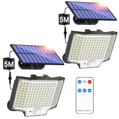 Imagen de Haokiang Focos Led Exterior Solares 160 LEDs 3 Modos Para Potente Impermeable Aplique Luces Jardin Lampara Luz Solar Exteriors Con Sensor De Movimiento Terraza