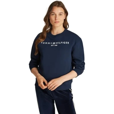 Imagen de Tommy Hilfiger MDRN REG Corp Logo C NK SWTSHRT WW0WW39791 Suéter pulóver, Blue (Dark Night Navy), XS para Mujer