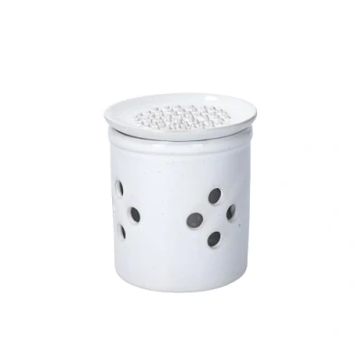 Imagen de KitchenCraft Idilica Ajero de Gres con Tapa Rallador, Recipiente Cerámica Crema para Ajos Orificios Ventilación y Base sin Esmaltar