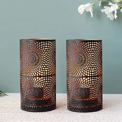 Imagen de JHY DESIGN Juego de 2 Lámparas Mesa con Batería Metal Negro Luz Inalámbrica Alimentada Por Bombilla Edison para Bodas Fiestas Patio Eventos en Interiores y Exteriores