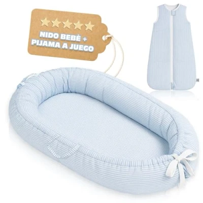 Imagen de It&#039;s Petite Nido Bebe Recien Nacido con Saco de Dormir a Juego Reductor Cuna 100% Algodón Eco Baby Nest
