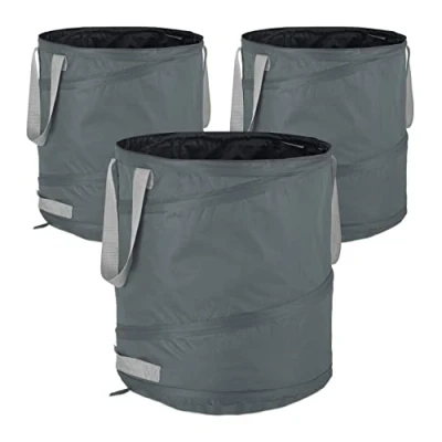 Imagen de Relaxdays Bolsas Jardín, Auto desplegables, Set3, 85L, Sacos Hojas PopUp, Asas, Resistentes Rayos UV, Impermeables, Gris