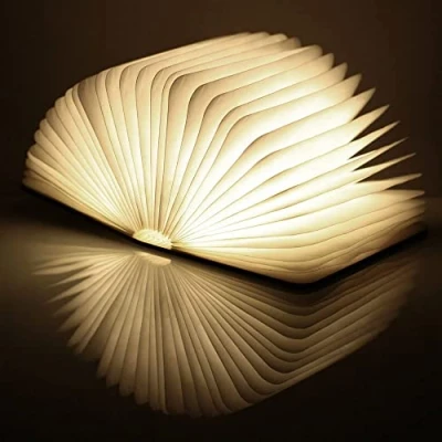 Imagen de FlashPrix Lampara Libro Plegable de Madera, Múltiples Posiciones: 360 grados, Luz LED, Batería 800mAh con 8 horas uso