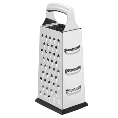 Imagen de Amazon Basics Rectangular Rallador de queso gran tamaño acero inoxidable con 4 lados y base antideslizante, 22,9 cm, Negro (Anteriormente Marca AmazonCommercial)