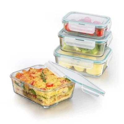 Imagen de GOURMETmaxx Envases de Vidrio para Conservas Frescas Klick it Set 4 Sin BPA Aptos Lavavajillas, Microondas y Congelador Herméticos a Prueba Fugas Apilables [blu]