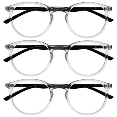 Imagen de OPULIZE Met Gafas de Lectura con Bloqueo Luz Azul Pack 3 Montura Redonda Transparente Negro Resistente a Arañazos Bisagras Muelle Ordenador Gaming Antirreflejante Hombre Mujer BBB60 C +3.00