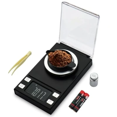 Imagen de UNIWEIGH Balanza Miligramo 50g/0.001g,Balanza de Precisión Mini Carat Gram para Medicina en Polvo,Joyería,Recarga,Laboratorio,Balanza Profesional Mg con Tara,Pantalla LCD,Cuchara Polvo,Peso Cal