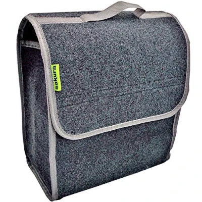 Imagen de Sakura SS5232 Organizador para Maletero de Coche y Otros Vehículos, Tamaño PeqUEño, 29 x 15 30 cm, Tapa Abatible, con Velcro, Asa Transporte, Material Alfombra, Color Gris Oscuro