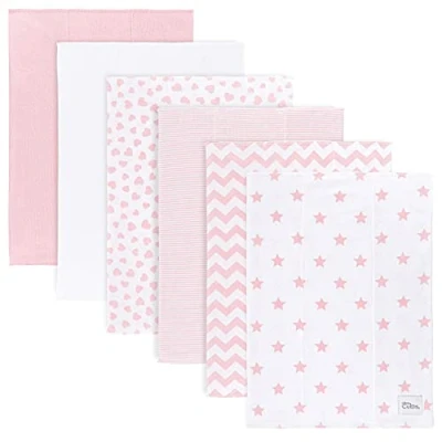 Imagen de Comfy Cubs paquete de 6 paños grandes 100 % algodón, doble capa, absorbente, extra para niños y niñas (patrón rosa, 6)