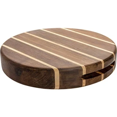 Imagen de Rockingham Forest WB 52500CR Tabla de Cortar Redonda Extra Gruesa, Madera Acacia carbonizada y Caucho, 25 cm diámetro, Multimadera