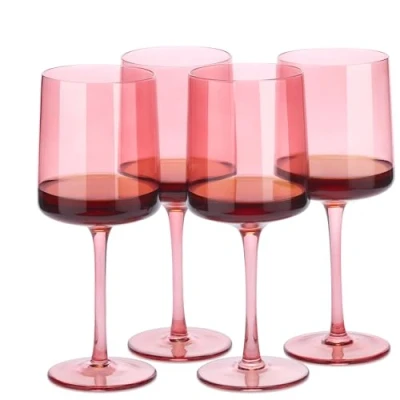 Imagen de Navaris Copas de Vino cuadradas Set 4X Copa Cristal Blanco y Tinto Juego Rosa