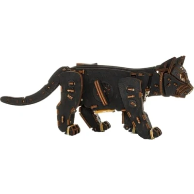 Imagen de EWA Eco Wood Art Black Kitten Mechanischer Holzbausatz eines Kätzchens mit Federmotor, erhältlich in 3 Farbvarianten: Naturholz, Schwarz, Ingwer