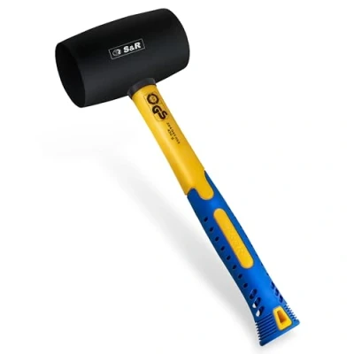 Imagen de S&amp;R Maza de Goma Negro 450 g caucho natural con Mango fibra vidrio antideslizante ⌀=55 mm Martillo para ladrillos clinker baldosas camping