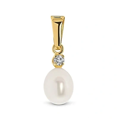 Imagen de Miore Colgante Mujer Dorado de Perla Agua Dulce Blanca 7 mm Oro Amarillo 14K 585 con Cristal Circonita Brillante 0.13ct sin Cadena Joyería Joyego