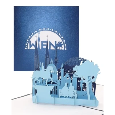 Imagen de &#039;Tarjeta de felicitación &quot;Viena panorámico con rueda la Fortuna 3d pop up tarjeta Skyline Viena Ciudades como Souvenir, Invitación &amp; Viaje cupones para City Trip
