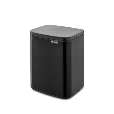 Imagen de Brabantia Cubo de basura Bo 7 L Pequeño y elegante Tapa apertura fácil cierre suave Higiénico, ahorra espacio Montaje en la pared Para baño, aseo, oficina casa Negro Mate