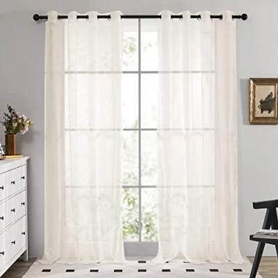 Imagen de Deconovo Visillo para Ventana Cortina Transparente Jardín 2 Paneles 140 x 183 cm Beige