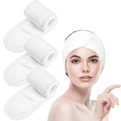 Imagen de 3 Piezas Diadema de Maquillaje,Pelo banda para maquillaje,Diadema Toalla Ajustable Pelo Banda,Diadema lavado cara,spa, belleza(Blanco)