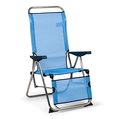 Imagen de Solenny Silla de Playa y Jardín Plegable Reclinable 5 Posiciones con Respaldo Anatómico 75x63x114 cm en Color Azul