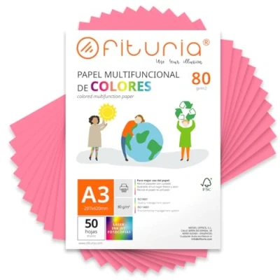 Imagen de Folios de Colores, Pack 50 Hojas A3 80gr Papel Colores para Manualidades, Impresora, Scrapbooking Ideal Origami, Papiroflexia, Oficina y Escuela (Rosa, 50h)