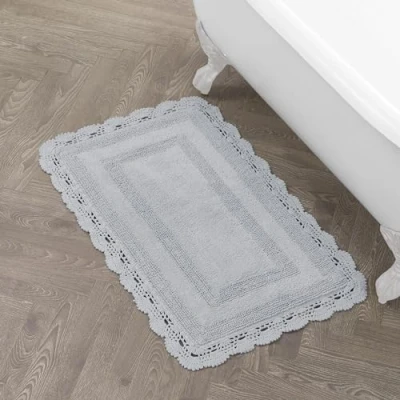 Imagen de Laura Ashley Alfombrilla de baño algodón con Ganchillo 53,3 x 86,3 cm, Gris Claro