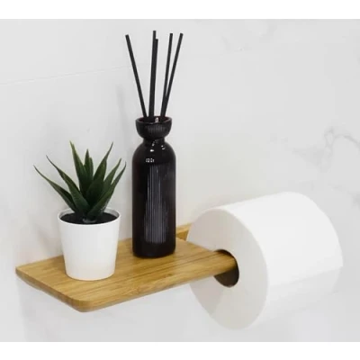 Imagen de Portarrollos Papel higienico Bambu Porta Rollos de Madera Sin Taladro Soporte Higiénico Adhesivo Accesorios baño