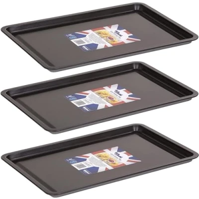 Imagen de bandejas antiadherentes para horno, juego de 3 hornear, bandeja cocina, hornear (32 x 23 1,5 cm)