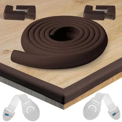 Imagen de HAPPY CHLEA® Kit Protector para Esquinas y Bordes Juego de 4 Cantos Protectores 1 Rollo, Cobertura Total 2,4 M la Seguridad del Niño en Casa + 2 Cierre (Marrón)