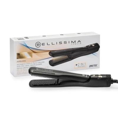Imagen de Bellissima AirSleek, plancha 2en1, seca y crea un alisado natural con aire, cabello protegido sin calor extremo, ionizador, revestimiento cerámico queratina. 2 temperaturas