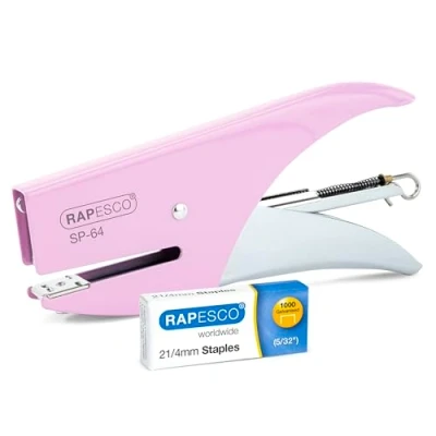 Imagen de Rapesco 1377 Grapadora de Tenaza SP 64 y 1000 Grapas Tipo 21/4 mm, Capacidad para 12 Hojas, Rosa