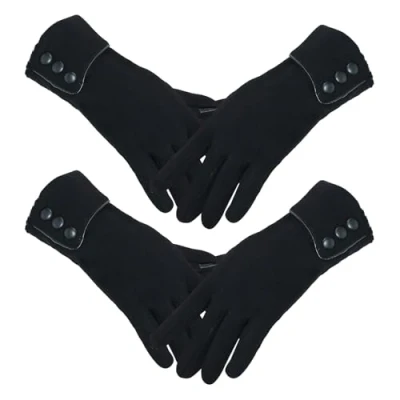 Imagen de XNIVUIS 2 Pares Guantes Cálidos de Invierno para Mujer, Pantalla Táctil Moda Guantes, Térmicos Gruesos, Gruesos Dedos Antideslizantes Mujeres Hombres Ciclismo al Aire Libre Deportes (Negro)