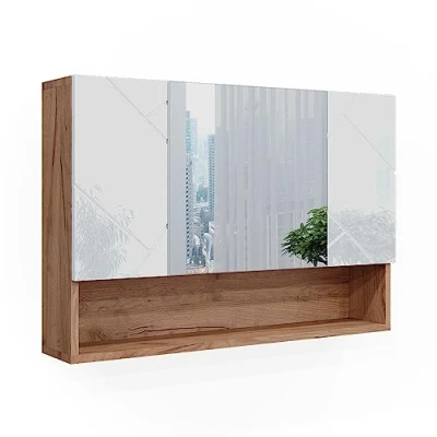 Imagen de Vicco Armario con Espejo para baño Irma, Roble/Blanco Alto Brillo, 80.1 x 55 cm